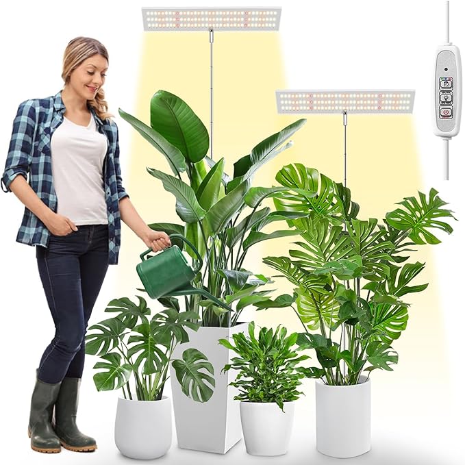 LORDEM Grow Lights for Indoor Plants Full Spectrum, Tall Plant Lights for Indoor Growing, 65 inch Height Adjustable Growing Lamp with Auto On/Off Timer 4H/8H/12H & 4 Dimmable Brightness, 2 Pack