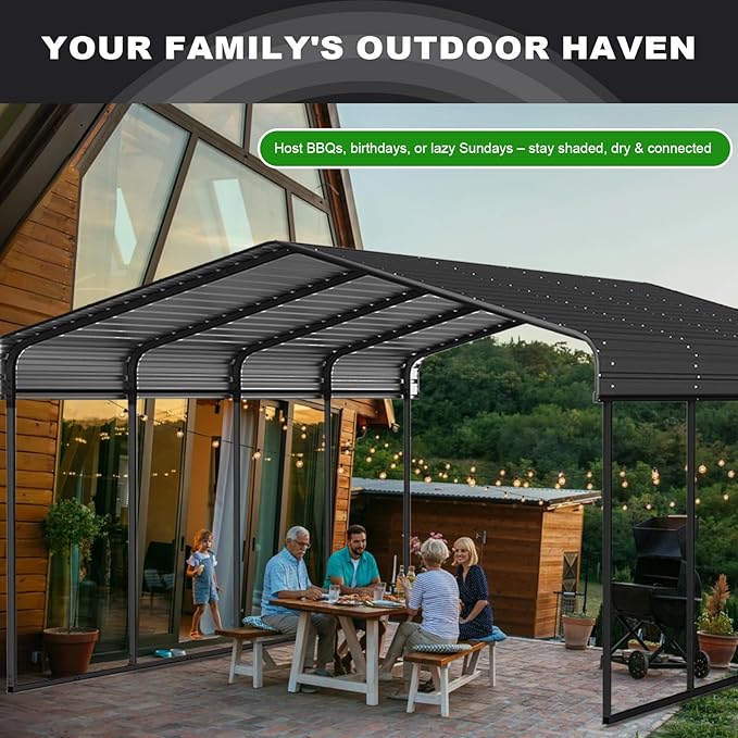 12x20FT Metal Carport Kits, Heavy Duty Car Ports with Galvanized Metal Roof, Outdoor Garage Car Shelter Shade for Car, Boats and Truck (Dark Gray)