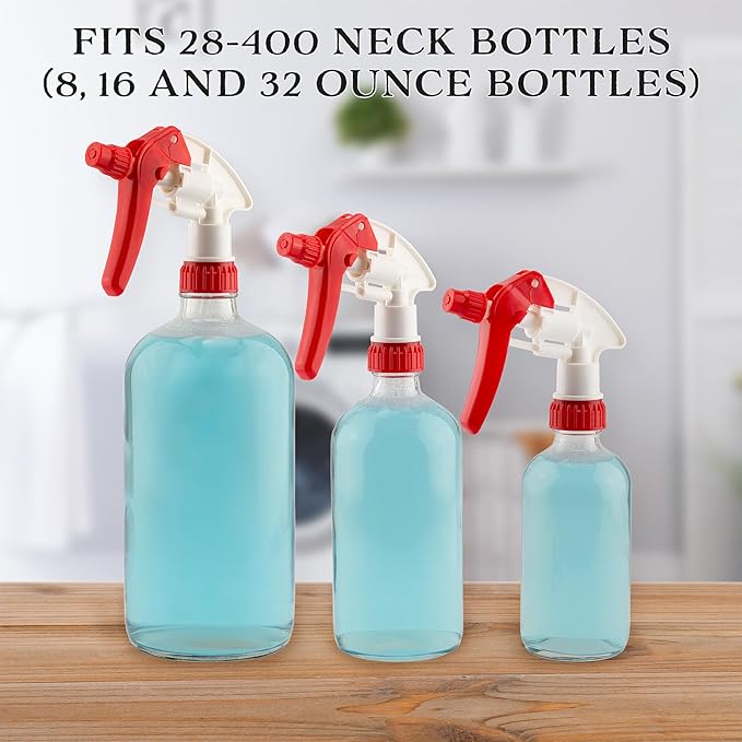 Cornucopia Brands 28-400 Replacement Trigger Sprayer Nozzles (12-Pack); Heavy Duty Replacement Part 16oz / 32oz Spray Bottles w/ 10-Inch Dip Tube