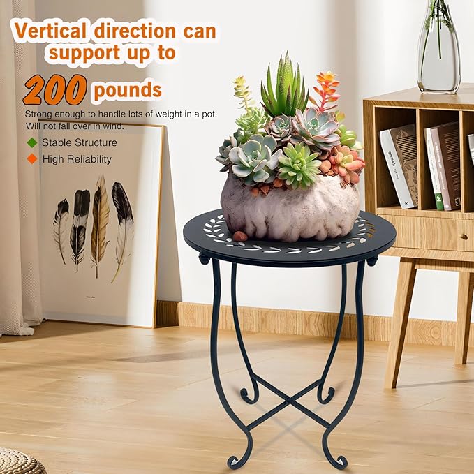 Round Side Table Set of 2, Metal Patio Side Tables End Tables, Weather Resistant Round Coffee Table Bedside Table Nightstand for Home Garden Office, 14 Inch Outdoor Side Table for Patio Balcony Yard