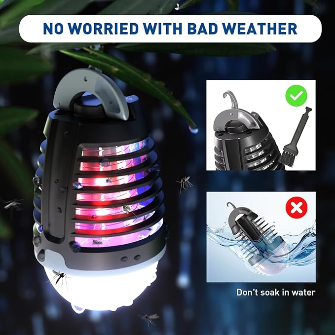 Portable Bug Zapper Outdoor Indoor, Electric Mosquito Fly Killer Lamp with Three Lighting Mode, USB Rechargeable Light Bulb Zapper for Camping, Home, Patio (1 Pack)