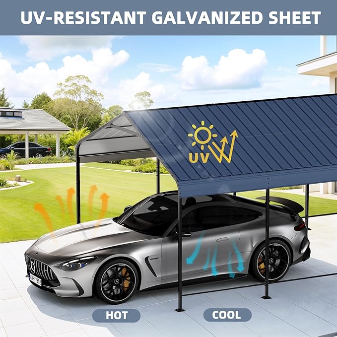 Mental Carport Canopy 12x20 Heavy Duty, Outdoor Car Ports Garage with Galvanized Steel Roof and Frame, Car Shelter Protect from Sun and Heavy Snow for Boat, Car and Tractors