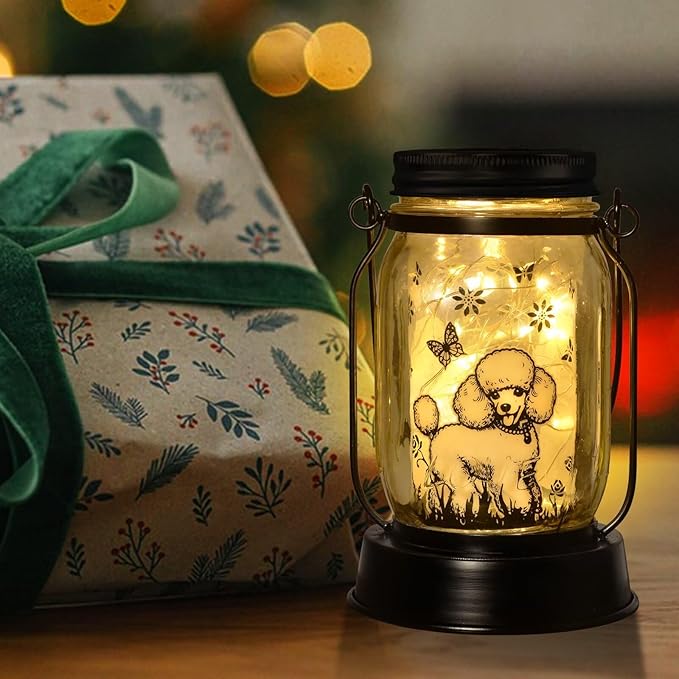 Poodle Gifts for Women/Men, Poodle Solar Lanterns Dog Mom Birthday, Dog Lovers Lantern, Pet Loss Pet Memorial Lights, Solar Garden Decoration Outside for Yard, Patio,Backyard,Porch