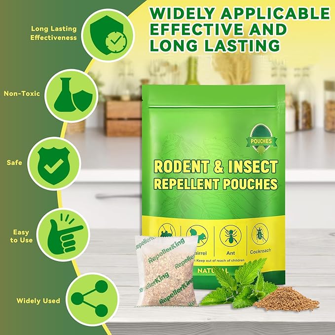 Extra-Strength Mouse and Rat Repellent Pouches, Strong Peppermint Oil Repellent for Mice Indoor/Outdoor, Natural Mouse Deterrent for House, Garden, Car, RV, Basement, Garage, Patio (10 Pack)