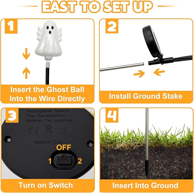 Set of 3 Halloween Ghost Lights Outdoor Solar Pathway Lights with 18 Cool White LEDs for Garden Yard Lawn Patio Decorations