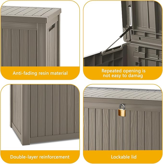 200 Gallon Deck Box, Resin Outdoor Indoor Waterproof Storage Box, Lockable Storage Box With Handle for Patio Furniture - Garden Tools - Brown