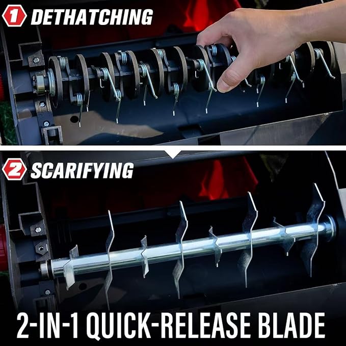 MZK 15-inch 2-in-1 Electric Dethatcher and Scarifier w/Removeable 5-Position Height Adjustment,Lawn dethatcher w/12-Gallon Thatch Collection Bag,Keep Lawn Health,DS15A03