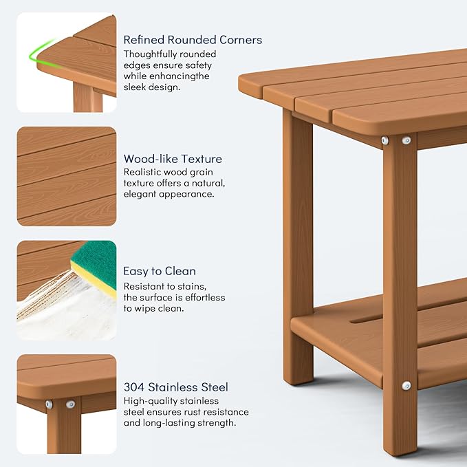 nevilywood Adirondack Square Side Table - 18.4" Large Panel HDPE Outdoor End Table - Weatherproof, Rustproof & Low Maintenance for Patio, Lawn, Pool, Indoor Use (Teak)