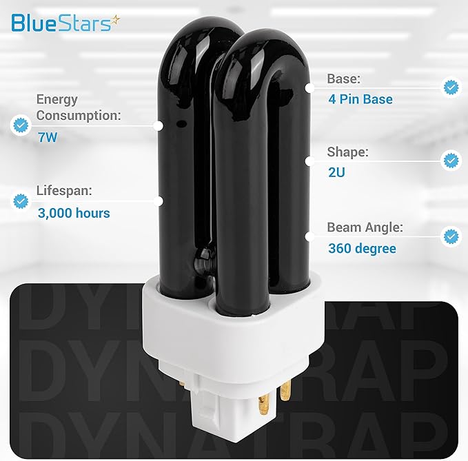 BlueStars Premium Quality 7W 41050 Replacement UV Light Bulbs for Indoor DynaTrap Models DT1050 DT1100 DT1210 DT1250 DT1260-4 Pin Base, 1/2 Acre - Pack of 4