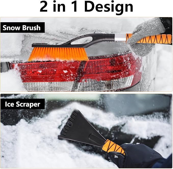 2 Pack Car Snow Brush with Ice Scrapers, 27 Inch Snow Remover for Car Windshield and Door, Detachable Ice Shovel Tool with Ergonomic Foam Grip, Winter Accessories for Car