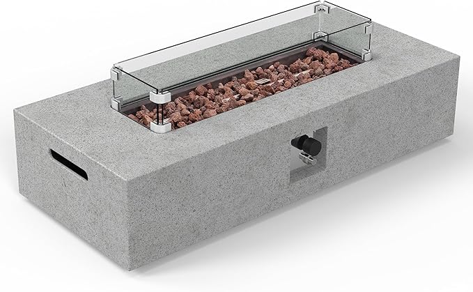 NAGA HABNA 56 Inch Propane Fire Pit Table, Rectangle Outdoor Fire Table w Glass Wind Guard (50,000 BTU), 2 Piece Gas Fire Pit w Lava Rocks for Garden, Pool, Backyard