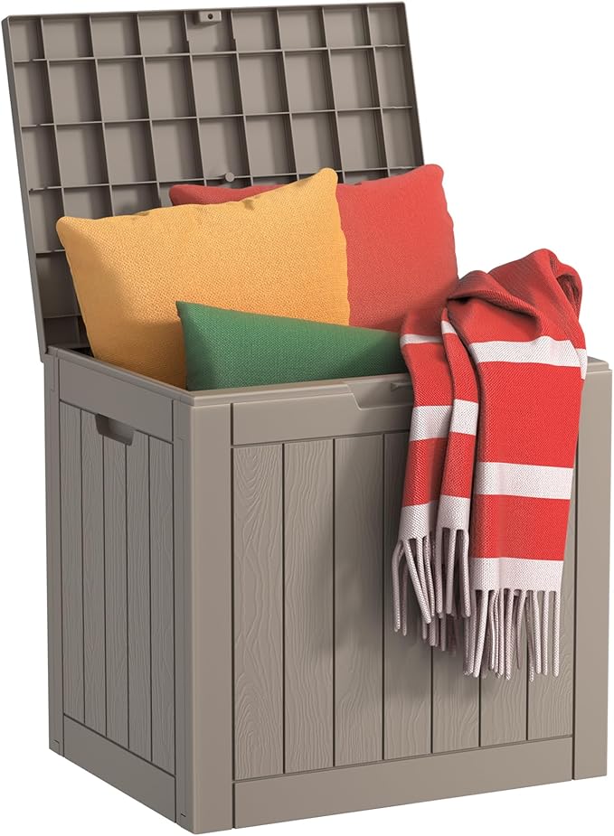 30 Gallon Outdoor Storage Box – Resin Deck Box with Lockable Lid, Waterproof Patio Furniture Storage for Tools, Garden & Yard Organization