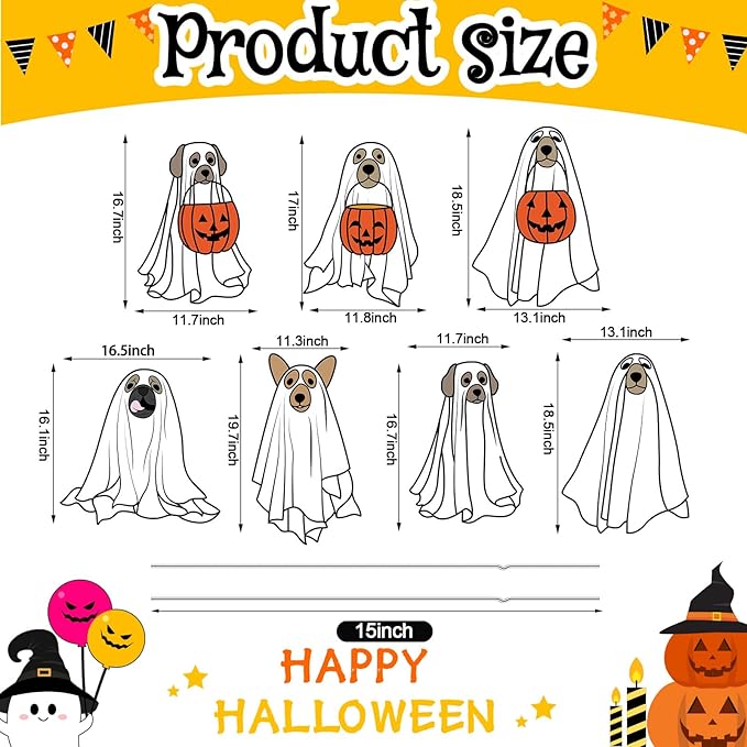 Nuanchu 7 Pcs Halloween Yard Outdoor Decorations Ghost Dog Yard Signs Corrugated Plastic Ghost Dog Pumpkin Lawn Sign with Stakes Waterproof Halloween Garden Stakes for Outside Scary Spooky Decor