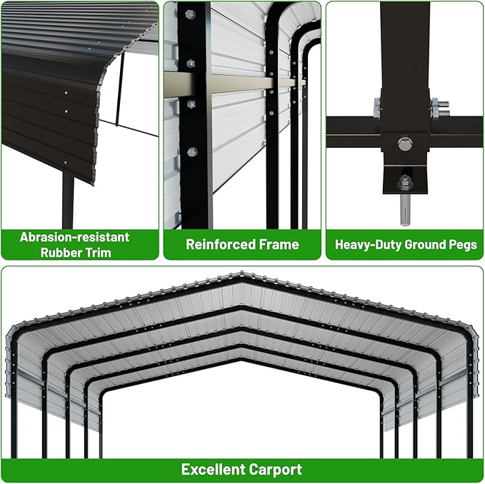 10 x 15 FT Metal Carport with Heavy Duty Galvanized Steel Roof & Durable Frame, Metal Car Garage, Sturdy Canopy Shelter for Car, Truck, Pickup, SUV, Tractor, and Boat