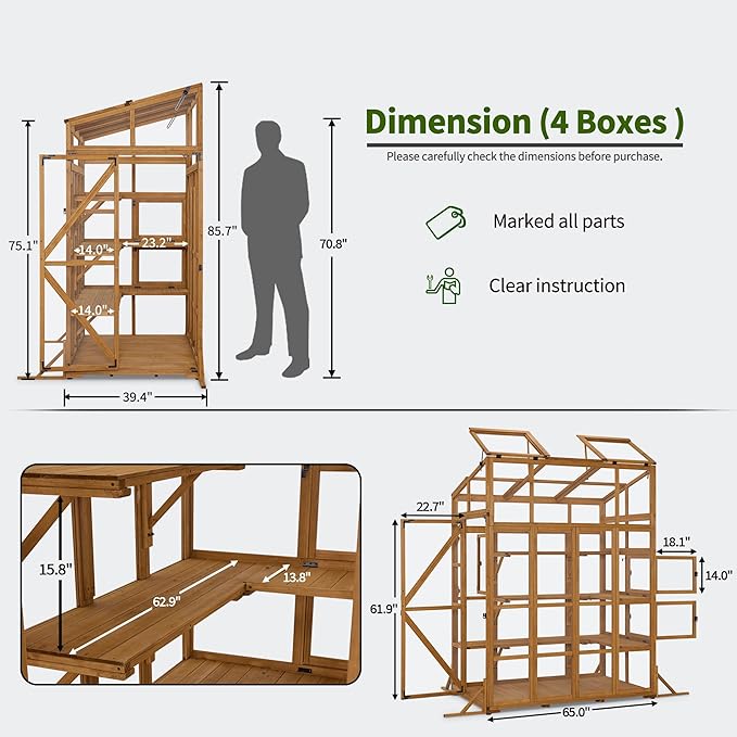 Macrout Wooden Walk-in Greenhouse with Acrylic Panels, Large Greenhouse for Outdoors with Openable Roof Vents with Lockable Door, G727