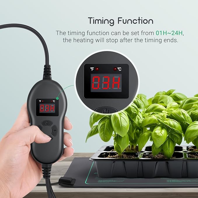 LUXBIRD Daisy Chain Plant Heating Mat with Thermostat,Timing Function Countdown, 10"x 20.75" (4 Pack)