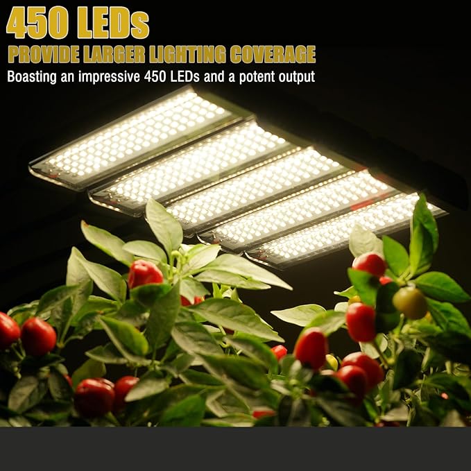 LED Grow Lights for Indoor Plants Full Spectrum 5 Heads Light,Indoor Grow Lamp with Timer and Auto On/Off Timing 5/10/15H, 450 LEDs Plant Lights for Indoor Growing with Tripod Stand.