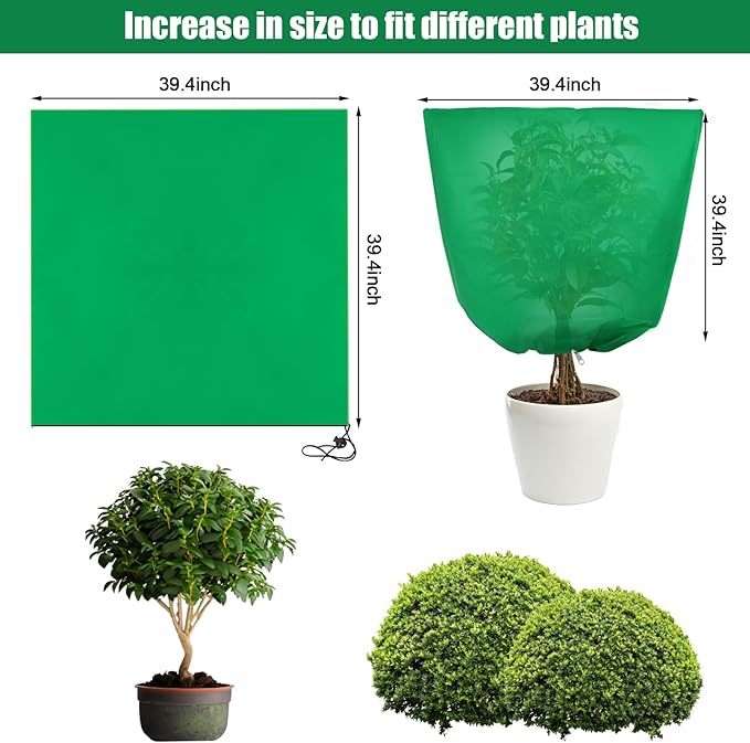Svepndic 4 PCS Winter Plant Covers Freeze Protection,39X39 Reusable Plant Protector Bag with Drawstring,Winter Plants Jacket Warm Shrubs Cover Blanket Frost Protection for Outdoor Garden Plants