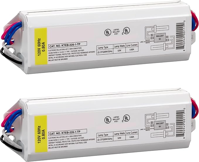OHLECTRIC (2 Pack Replacement for Keystone KTEB-226-1-TP CFL Electronic Fluorescent Ballast | 2 Lamp 26W & 120V Input with Rapid Start | Thermally Protected Design for Enhanced Safety and Efficiency