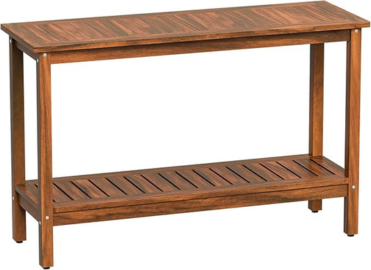 SUPER DEAL Patio Console Table, Outdoor Solid Wood Side Table Multifunctional Buffet Bar Storage Organizer with Foot Sliders, 48in 2-Shelf, Natural