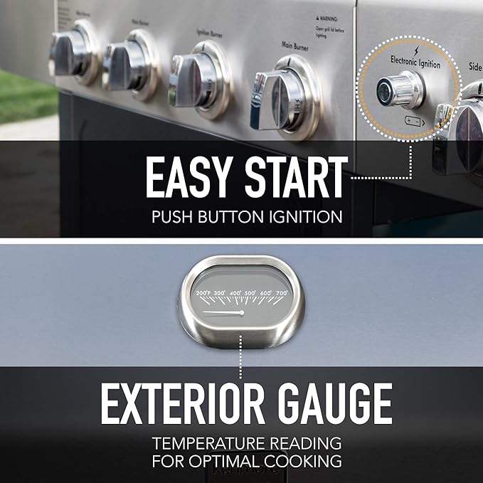 Kenmore 4-Burner Gas Grill with Side Burner, Outdoor BBQ Grill, Propane Gas Grill, Cast Iron Cooking Grates, Electronic Ignition, Warming Rack, Open Cart Design, 53000 BTUs, Stainless Steel and Black