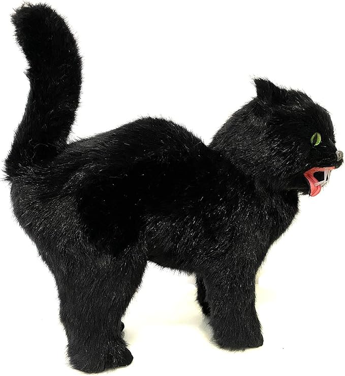 Spooky Black Cat Statue - Realistic Halloween Cat Decor, Witch’s Familiar Prop for Haunted House, Gothic Party, Scary Prank