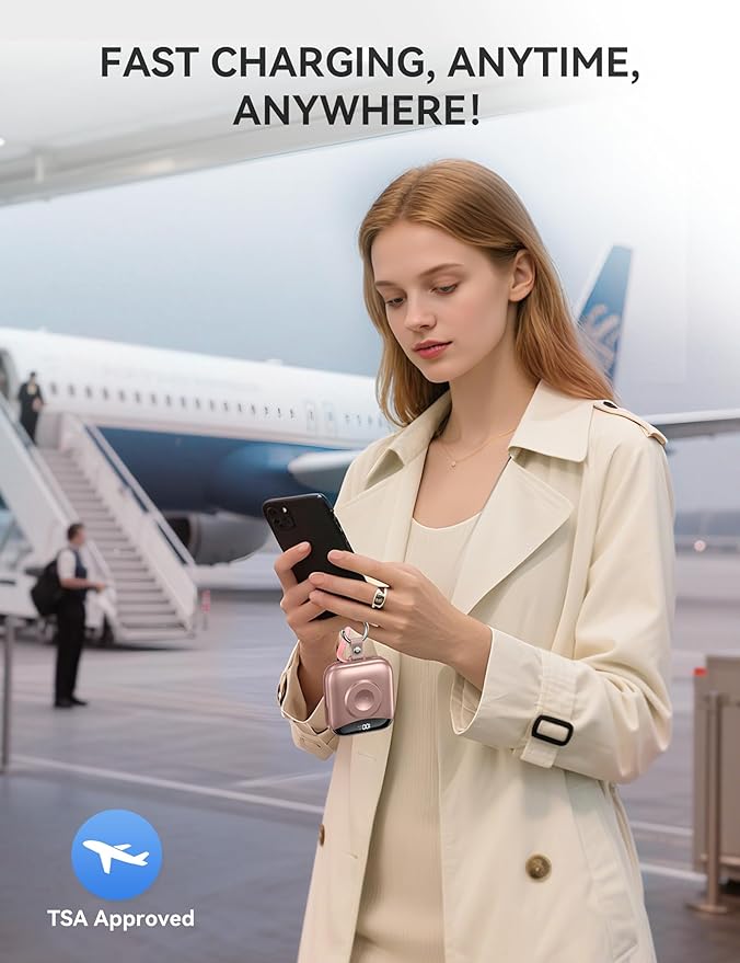 Portable Charger Power Bank, 10000mAh 22.5W Fast Charging Phone Charger with Built-in Cables, Travel Essential Battery Pack with LED Display, Keychain Battery Bank for iPhone, iWatch 10/9/8/7/6/5 Rose