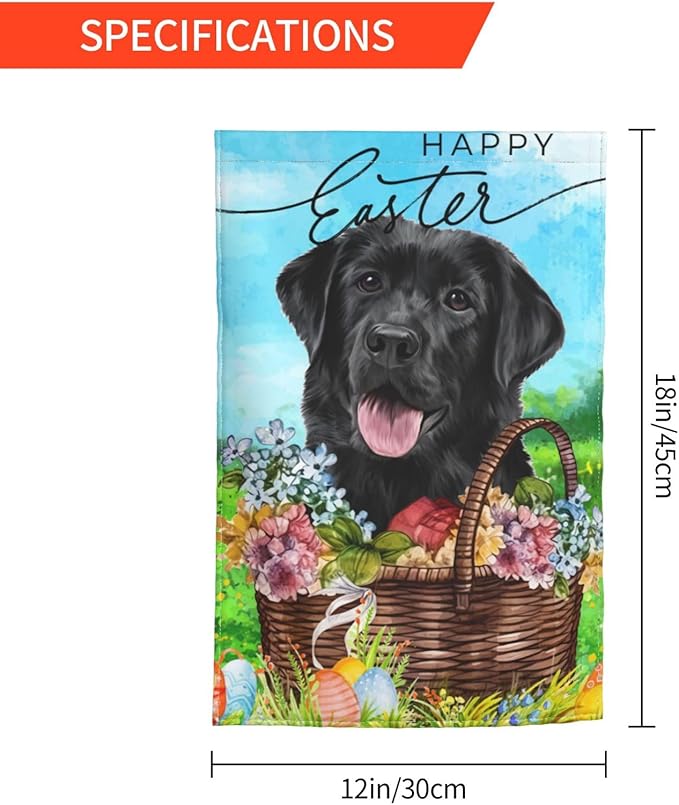 Happy Easter Labrador Dog Lab Black Flower Egg Garden Flag Welcome Party Outdoor Outside Decorations Picks Home House Garden Yard Decor 12x18 Inch