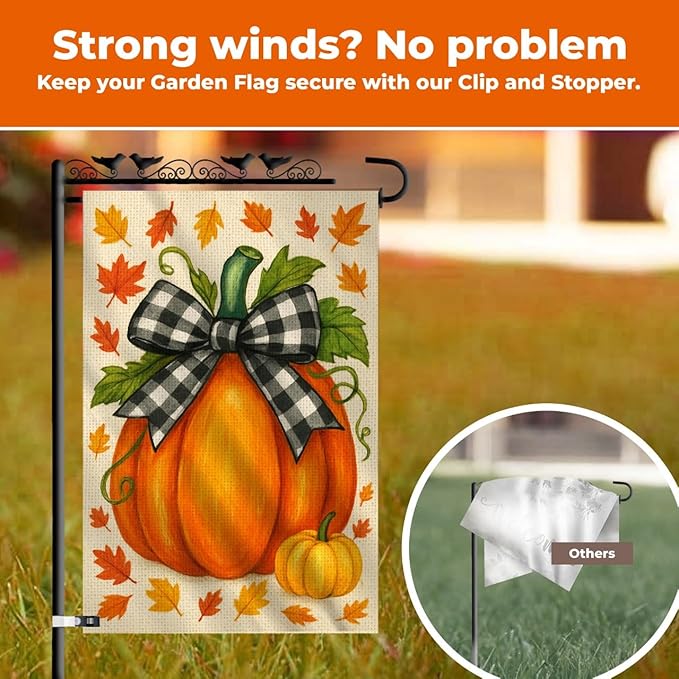 Fall Pumpkin Garden Flag 12x18 Double Sided Burlap – Front Yard Flag for Outside, Weatherproof Autumn Outdoor Decor, Farmhouse Garden Flag Welcome, Vibrant Colors, Fade Resistant