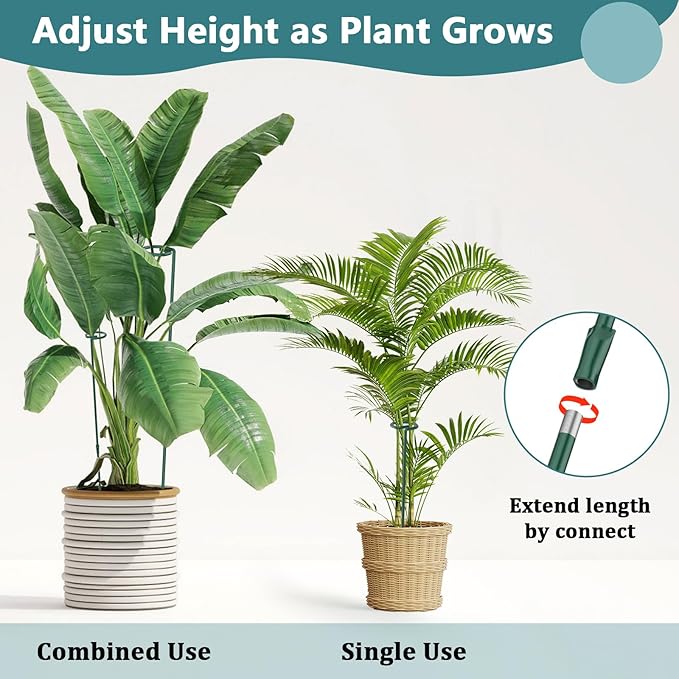 Plant Stakes for Indoor Outdoor Plants, 6 Packs 31.5 inches Plant Support Stakes with Twist Ties and Clips, Climbing Plant Sticks Garden Flower Stakes Support Hoops for Tomato, Pepper, Peony