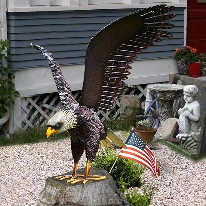 chisheen Bald Eagle Statue Outdoor Garden Sculpture Metal Yard Art Lawn Decorations,Large Eagle Figurines and Statues