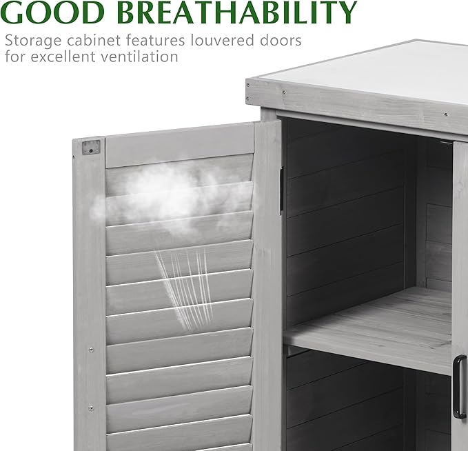 Outdoor Storage Cabinet & Potting Bench Table with Metal Top (Accent Grey, 36x31x17in)