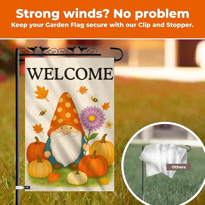Fall Gnome Pumpkin Garden Flag 12x18 Double Sided – Burlap Front Yard Flag, Garden Flag Welcome, Weatherproof Farmhouse Outdoor Decor