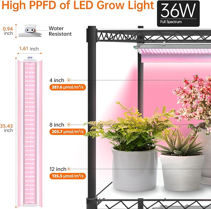 Indoor Greenhouse with Grow Light, Tall Plant Stand with 4 Pack Full Spectrum Plant Lights, 3 Color Modes, Plant Shelf with Tent for Indoor Plant, Seed Starting, Seed Tray, 47.2"x17.8"x70.9"