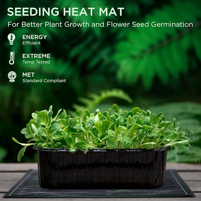 Seedfactor MET Certified Seedling Heat Mat, Adjustable Temperature, Waterproof, Durable Germination Station, Warm Hydroponic Heating Pad, Indoor Home Gardening, Medium Size