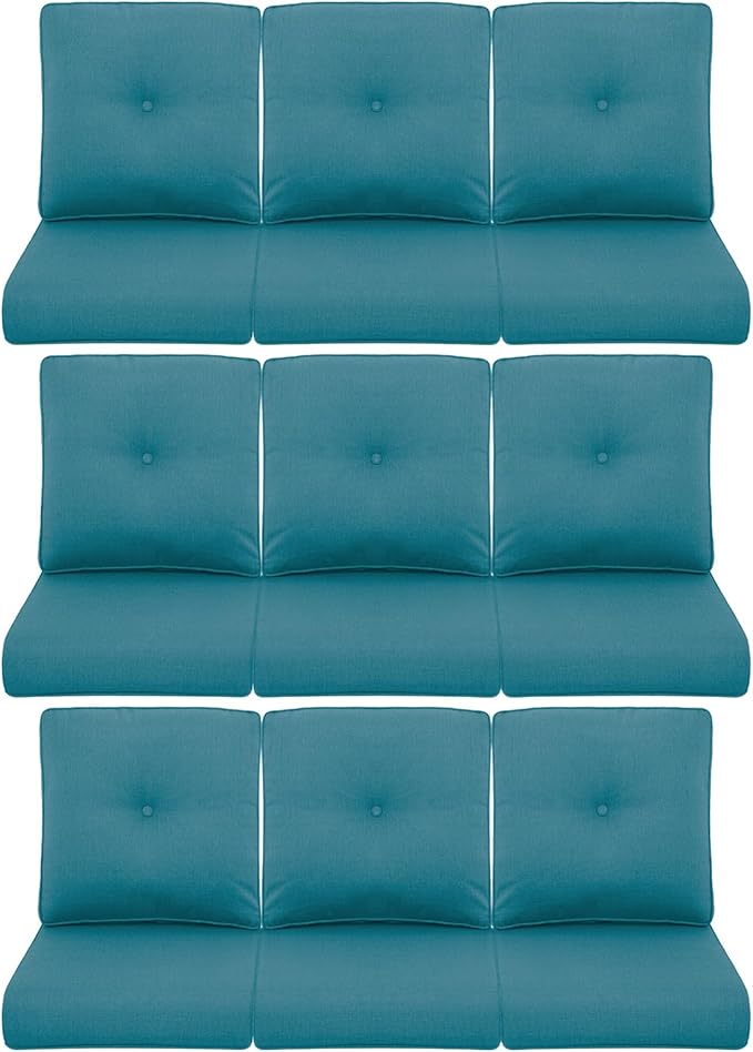 9-Piece Outdoor Patio Cushion Set - Fade & Water Resistant with Removable Olefin Cover, 22x24x4 Inch Memory Foam Cushions for Wicker Sectional Sofa – Peacock Green/Buckle