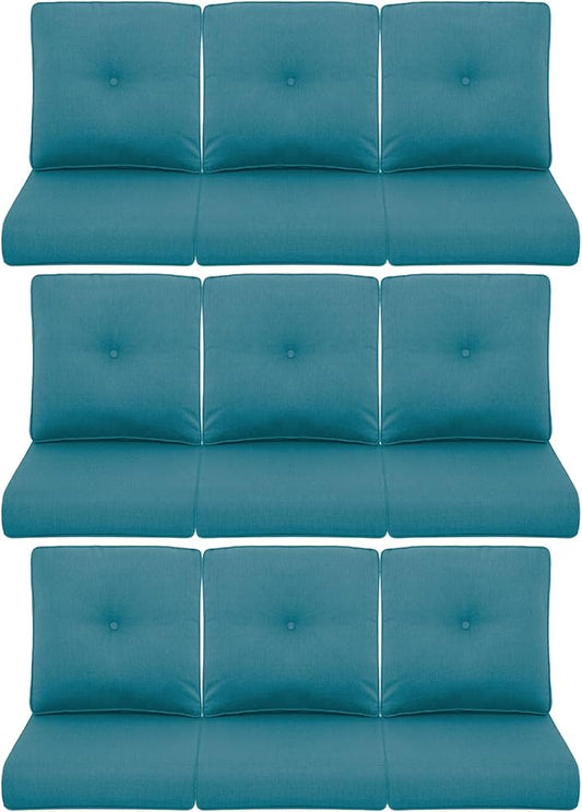 9-Piece Outdoor Patio Cushion Set - Fade & Water Resistant with Removable Olefin Cover, 22x24x4 Inch Memory Foam Cushions for Wicker Sectional Sofa – Peacock Green/Buckle