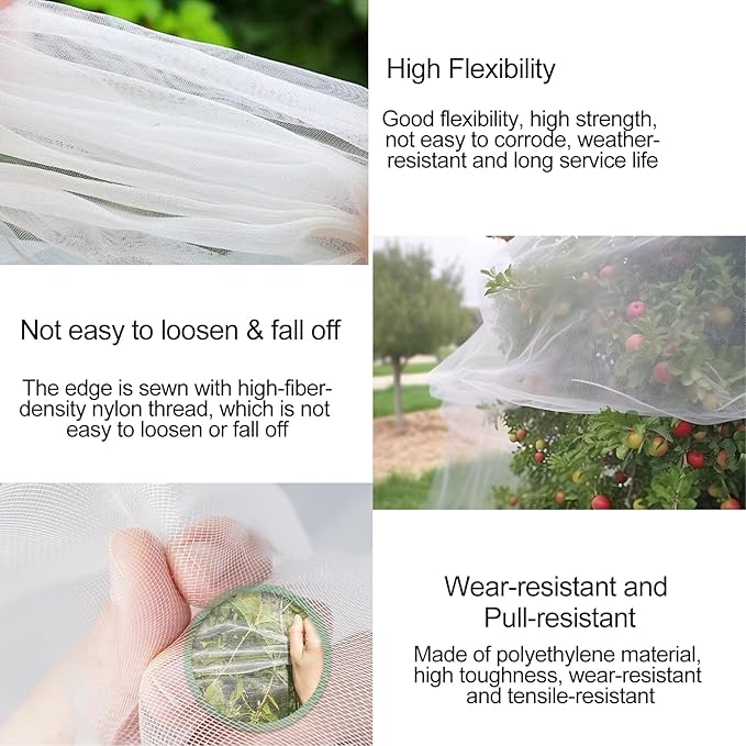 Garden Mesh Netting with Drawstring & Zipper,4PACK Mesh Netting Pest Barrier Protection Bird Mosquito Net Plants Cover for Patio Vegetable Plants Fruit Tree (4FTx5.9FT+2.3FTx3.3FT)