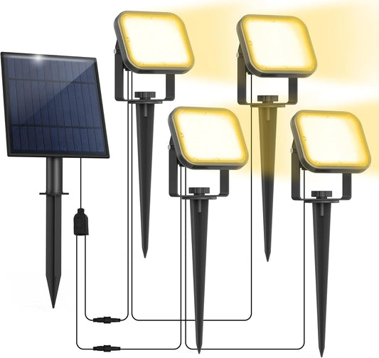 Solar Spot Lights Outdoor, 20 LED IP65 Waterproof Solar Landscape Lights, Dusk-to-Dawn 3000K Warm White Outdoor Light for Yard Garden Driveway Porch Walkway, 4-in-1