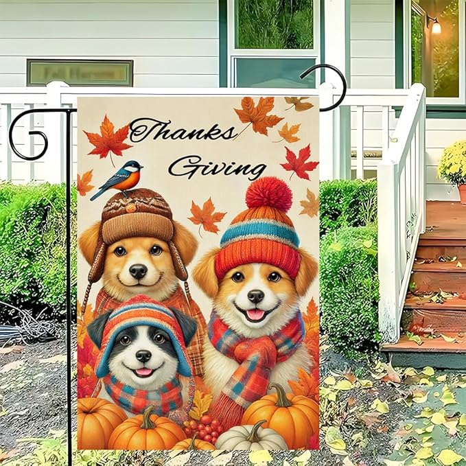 Autumn Pumpkin Harvest Welcome Garden Flag Double Sided Thanksgiving Fall Outdoor Decorations 12 x 18 Inch Small Cat Couple Small Dog Couple