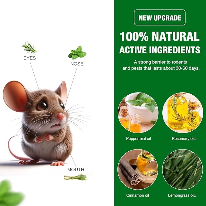 10PCS Mice Rodent Repellent, Peppermint Oil to Repel Mice and Rats, Mouse Repellent for Indoor