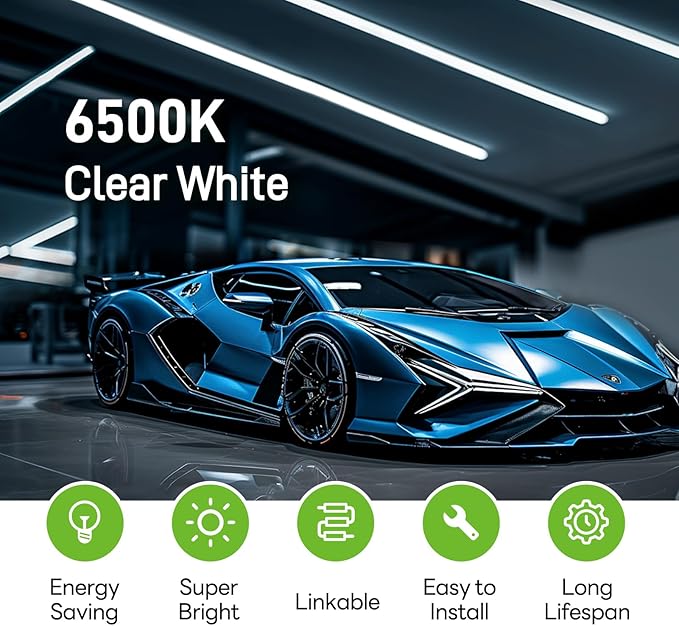 Pak 4FT LED Shop Lights, 2300LM 6500K Cool White, 20W Energy-Saving Super Bright Linkable T5 Ceiling and Under Cabinet Lighting Fixture for Garage, Workshop, Basement, Warehouse, FCC Certified, 6 Pack