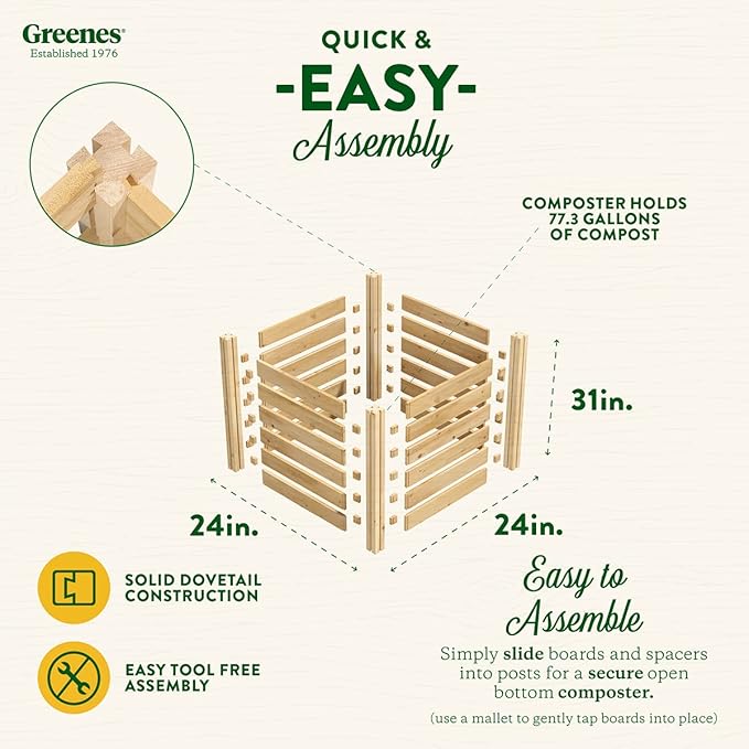 Greenes Fence Cedar Wood Composter, 24" W x 24" L x 31" H / 77.3 Gallons - Made in USA with North American Cedar