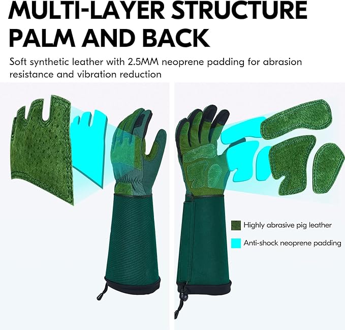 Vgo... 1 Pair Gardening Gloves Unses,Safety Work Gloves,Long Sleeves Gauntlet,Puncture-proof,Thorn Proof,Touchscreen(SizeXS,Green,SL7477)