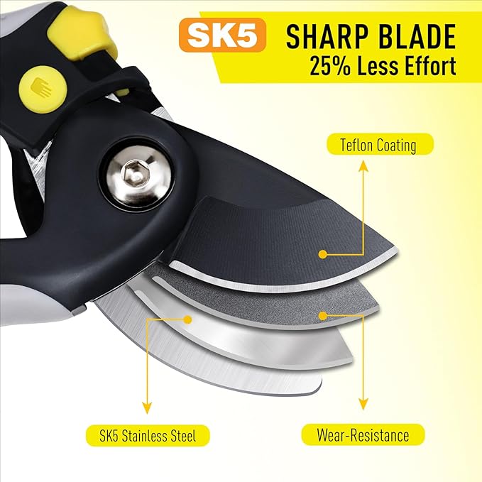 Jardineer 3PCS Pruning Shears Set for Gardening, Bypass Pruning Scissors & Anvil Pruners with SK5 Blades, Garden Clippers for Women Arthritic Hands