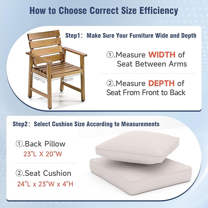 Outdoor Chair Cushions 23" x 24" x 4", Patio Deep Seat Replacement Cushions Set with Zippered Removable Cover, Weather-Resistant Olefin Fabric for Garden Chair Sofa Couch, Set of 3, Beige