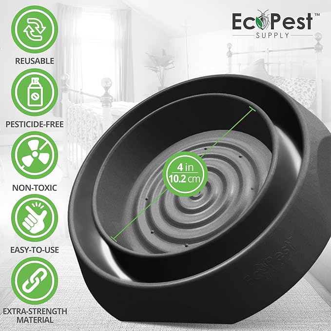 ECOPEST Bed Bug Interceptors – 8 Pack | Bed Bug Blocker (Pro) Interceptor Traps (Black) | Insect Trap, Monitor, and Detector for Bed Legs