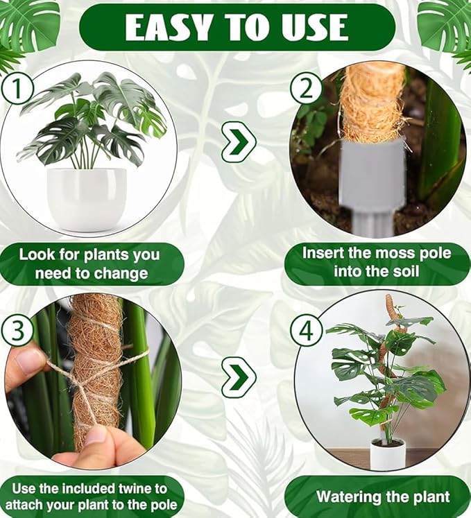 LEMGUBKP 55 Inch Moss Pole, Bendable Moss Pole for Plants Monstera, Moss Poles for Climbing Plants Indoor, Coir Plant Pole Sticks Support Stakes for Potted Plant