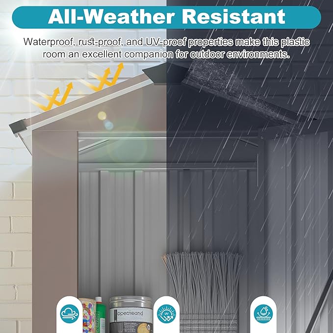 2.5x1.4 FT Outdoor Storage Shed, Metal Tool Shed with Lockable Doors & Peaked Roof, Galvanized Steel Garden Shed for Backyard Garden Patio Lawn, Brown