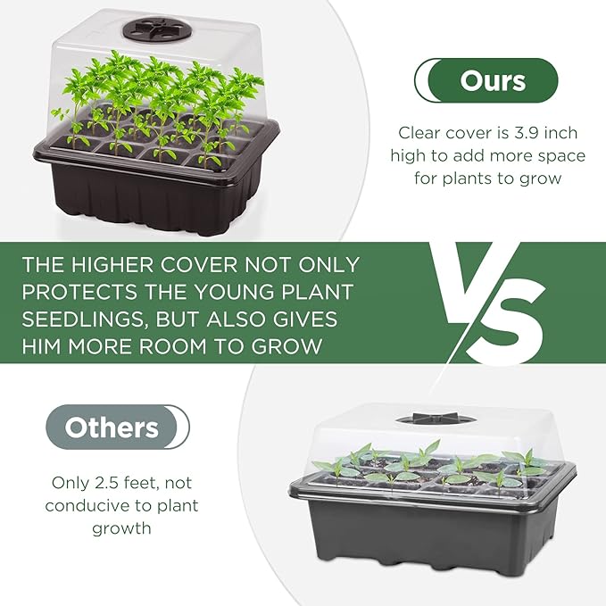 Seedfactor Seed Starter Tray with Light, 6PCS Seed Starter Kit with Grow Light, Seedling Starter Trays with Humidity Domes, Covers Height 3.9", Indoor Gardening Plant Germination Trays